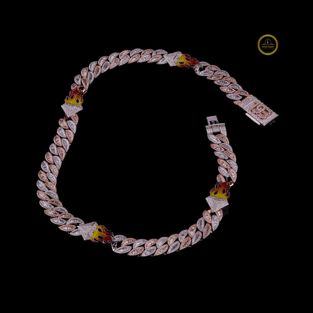 Fully Iced-Out With Fire Logo Custom Cuban Link Chain with Lab Grown Diamond by Ivevar - View 4