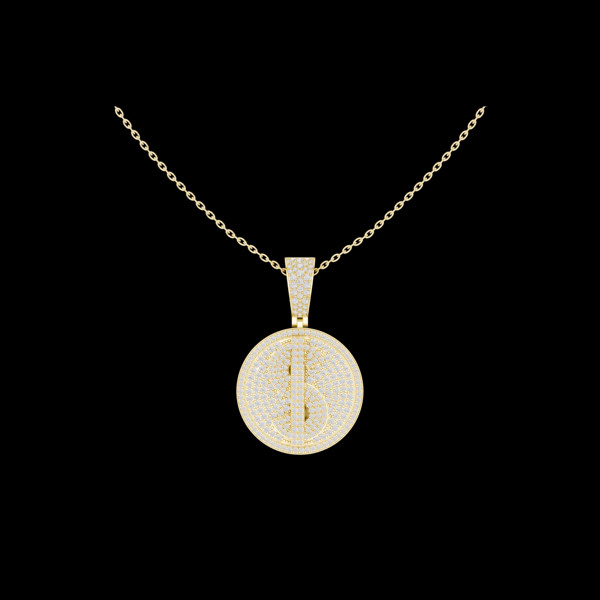 Men's Fully Iced Out Dollar Symbol Circle Charm Pendant with Moissanite Diamond