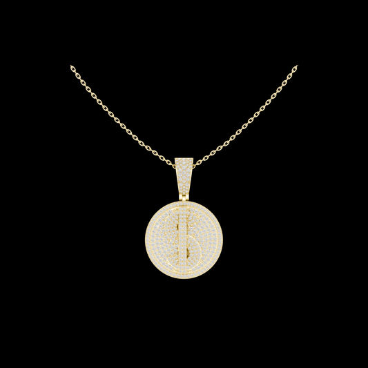 Men's Fully Iced Out Dollar Symbol Circle Charm Pendant with Moissanite Diamond