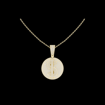 Men's Fully Iced Out Dollar Symbol Circle Charm Pendant with Lab Grown Diamond