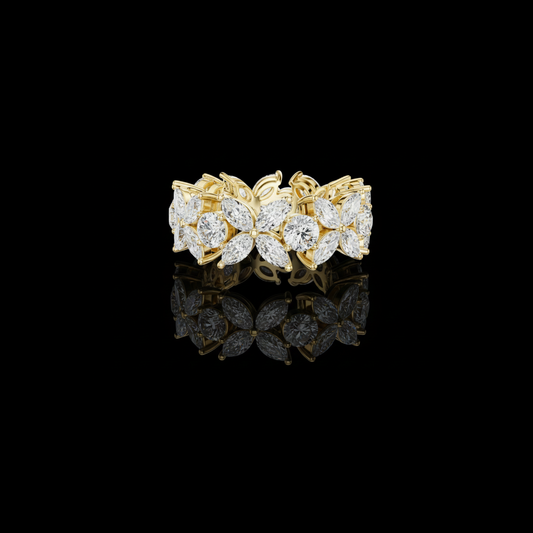 Floral Motif Marquise and Round Moissanite Diamond Wedding Eternity Band
