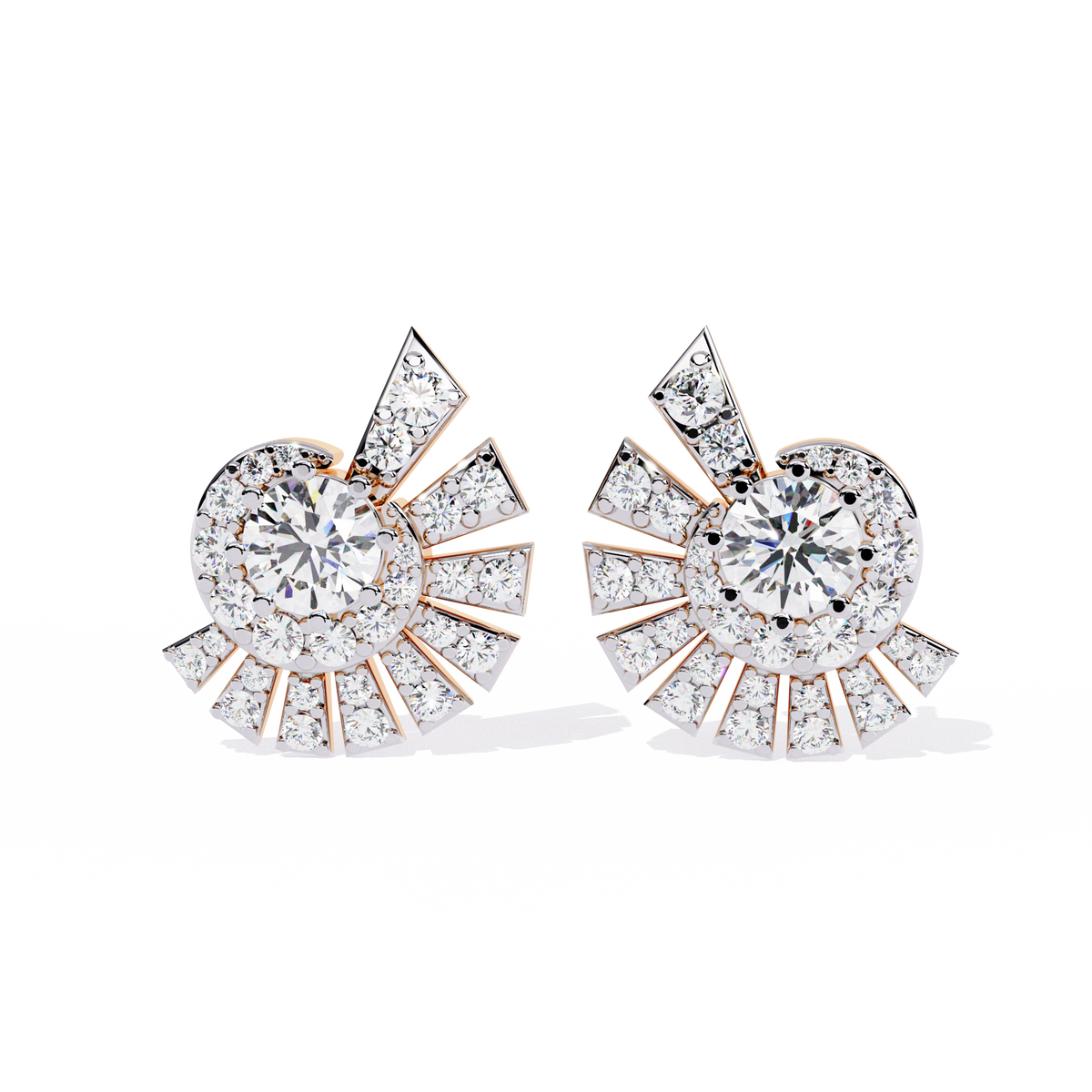 Exquisite Lab Grown Diamond Radiant Sunburst Round Diamond Statement Earrings - View 4