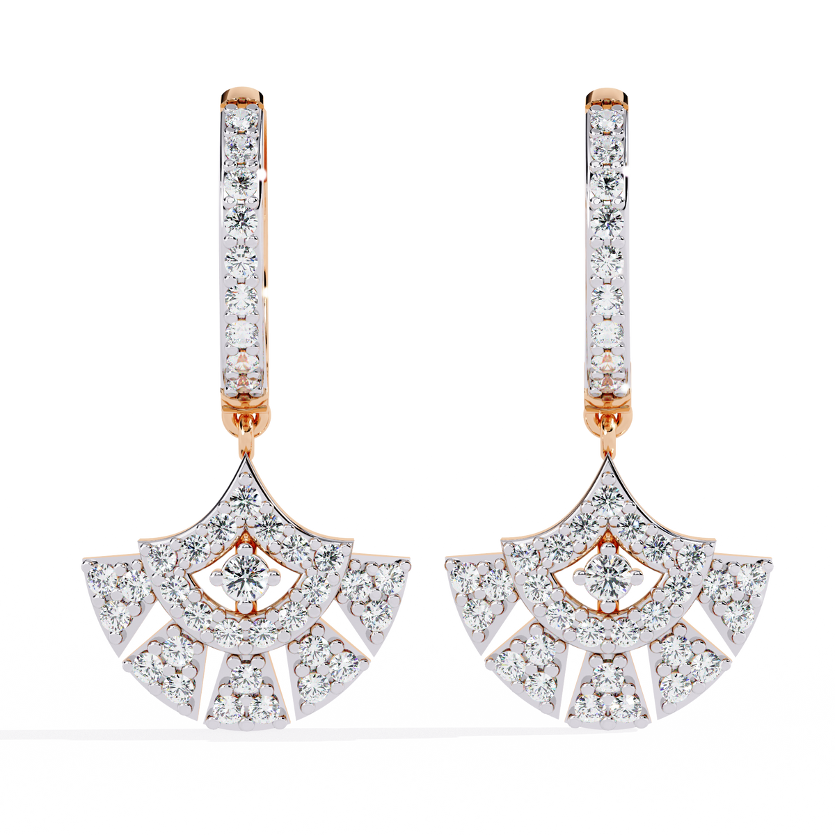 Geometric Fan Shaped Pave Round Cut Lab Grown Diamond Drop Earrings - View 2