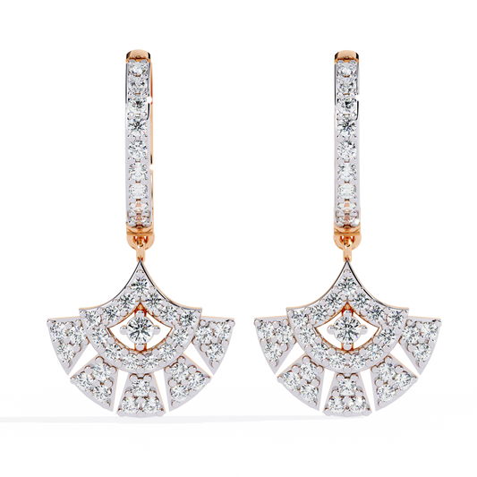Geometric Fan Shaped Pave Round Cut Lab Grown Diamond Drop Earrings - View 2