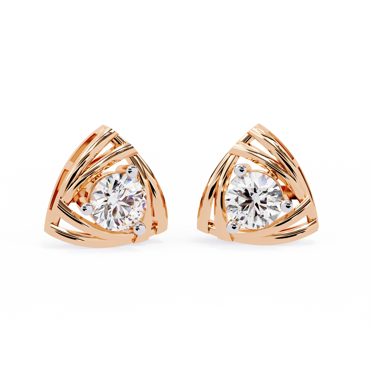 Artistic Triangle Lab Grown Diamond Studs with Intricate Cutout Swirl Detailing - View 2