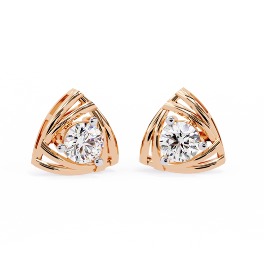 Artistic Triangle Lab Grown Diamond Studs with Intricate Cutout Swirl Detailing - View 2