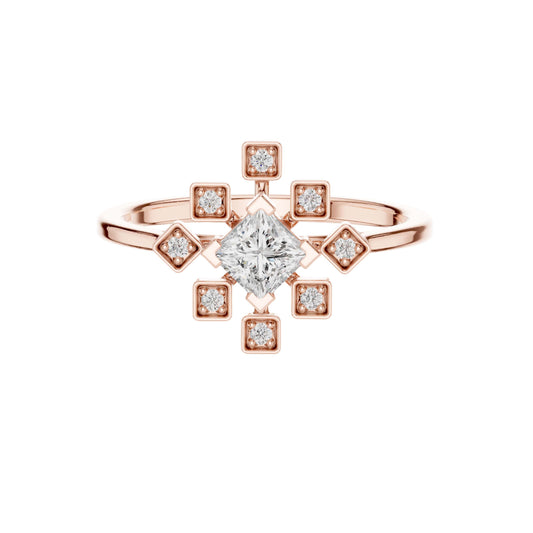Princess Cut Lab Diamond Starburst Bezel Engagement Ring - View 2