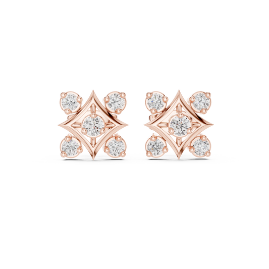 Compass Star Lattice Round Lab Diamond Stud Earrings Geometric Gothic Shield - View 2