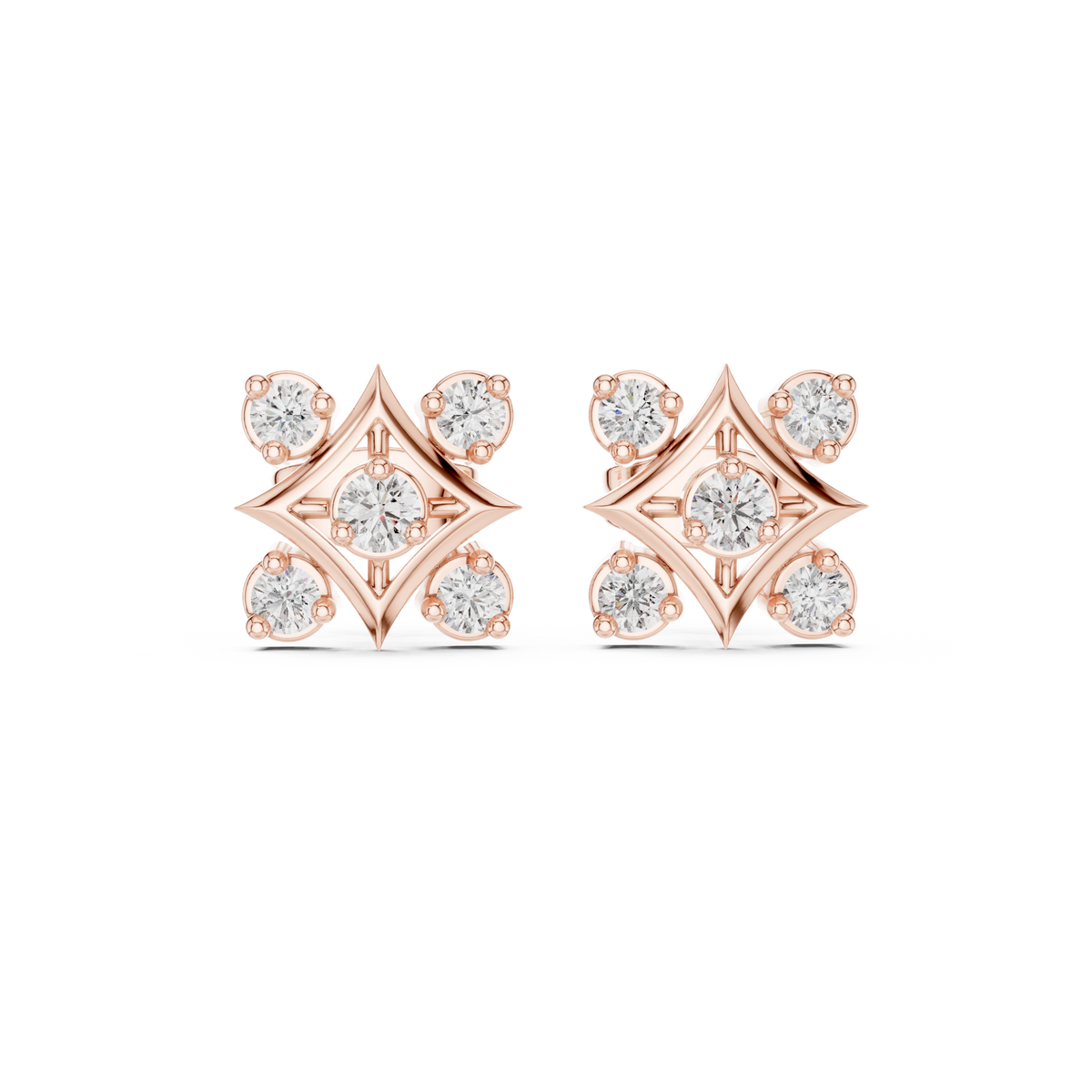 Compass Star Lattice Round Moissanite Diamond Stud Earrings Geometric Gothic Shield - View 2