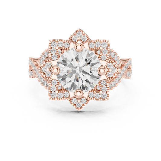 Round Floral Halo Lab Diamond Split Shank Engagement Ring - View 2