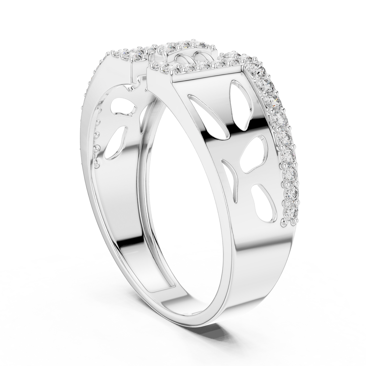 Round Cut Moissanite Diamond Men's Openwork Floating Bridge Gold Band - View 9