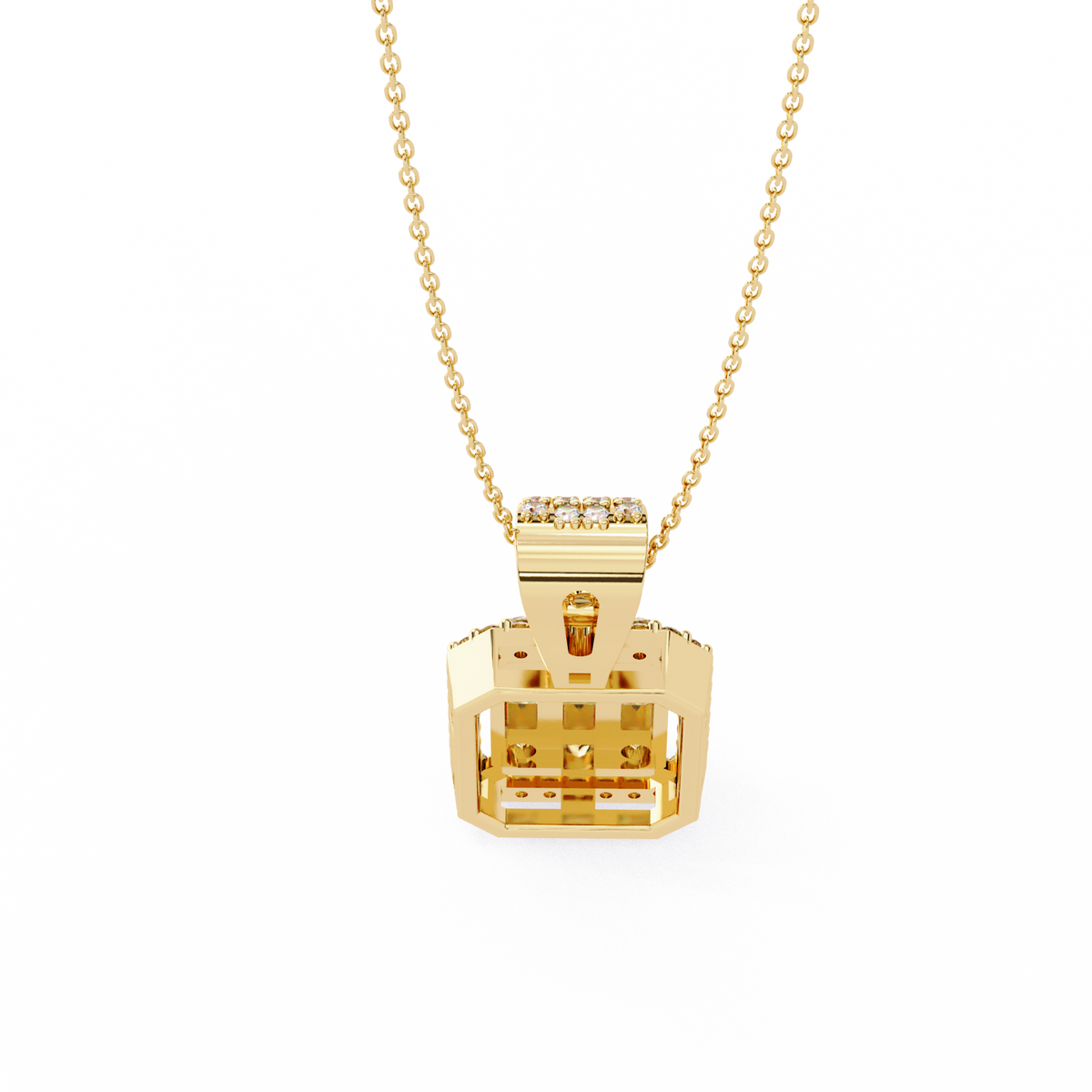 Multi Cut Lab Grown Diamond Cluster Rectangle Halo Pendant Pave Bail - View 4