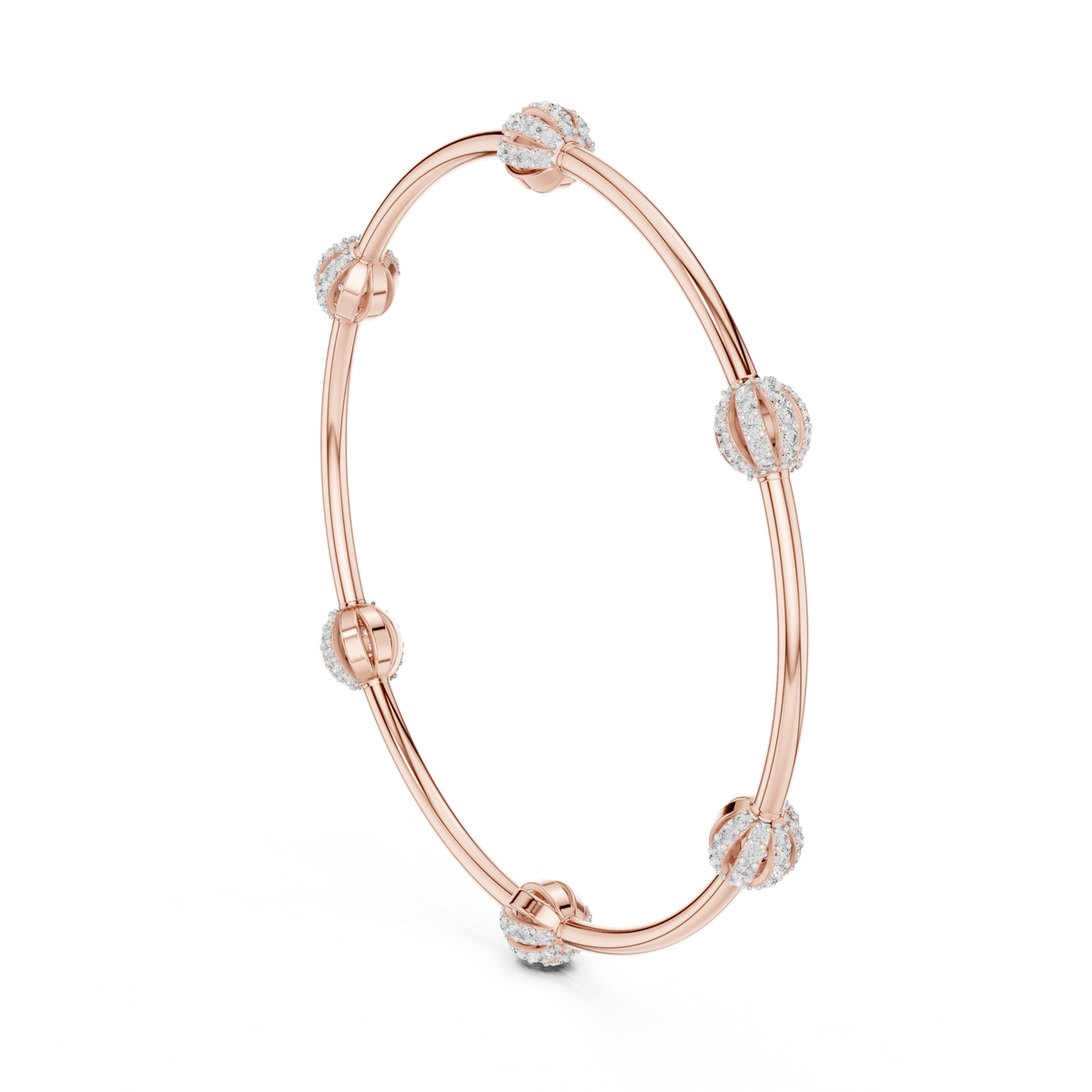 Round Lab Diamond Bracelet with Pave Studded Orb Accents - View 11