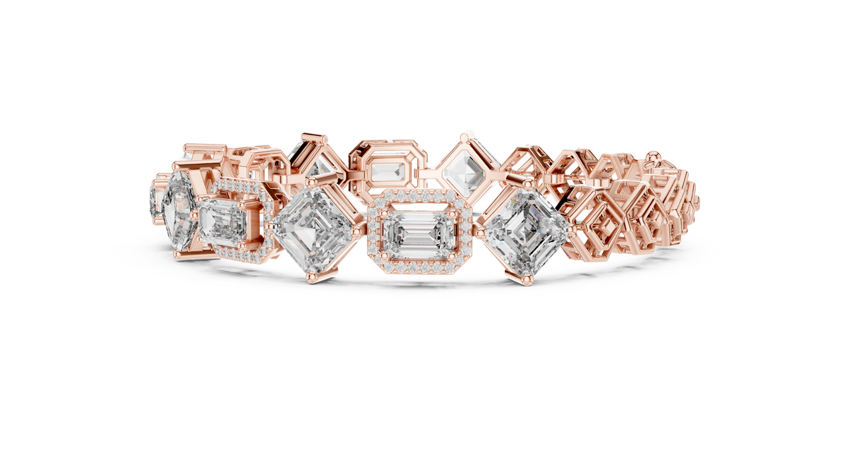 Emerald And Asscher Cut Halo Lab Diamond Tennis Bracelet - View 5