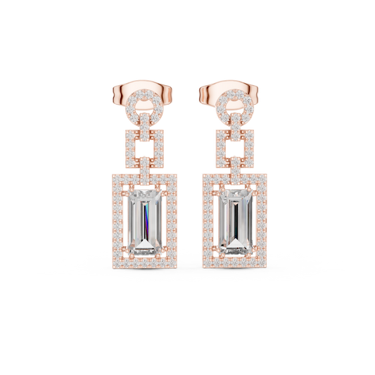 Art Deco Rectangular Halo Emerald Cut Moissanite Diamond Chandelier Drop Earring - View 2