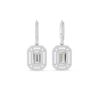Art Deco Octagonal Double Halo Emerald Cut Moissanite Diamond Huggie Drop Earrings - View 3