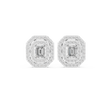 Octagonal Double Halo Emerald Cut Moissanite Diamond Stud Earring - View 3