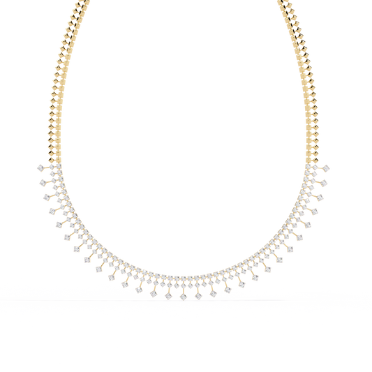 Moissanite Diamond Fringe Tennis Necklace with Princess Shape Drops - View 2