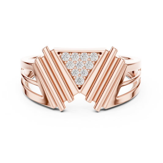 Round Cut Moissanite Diamond Men's Pyramid Shield Crest Wedding Ring - View 2