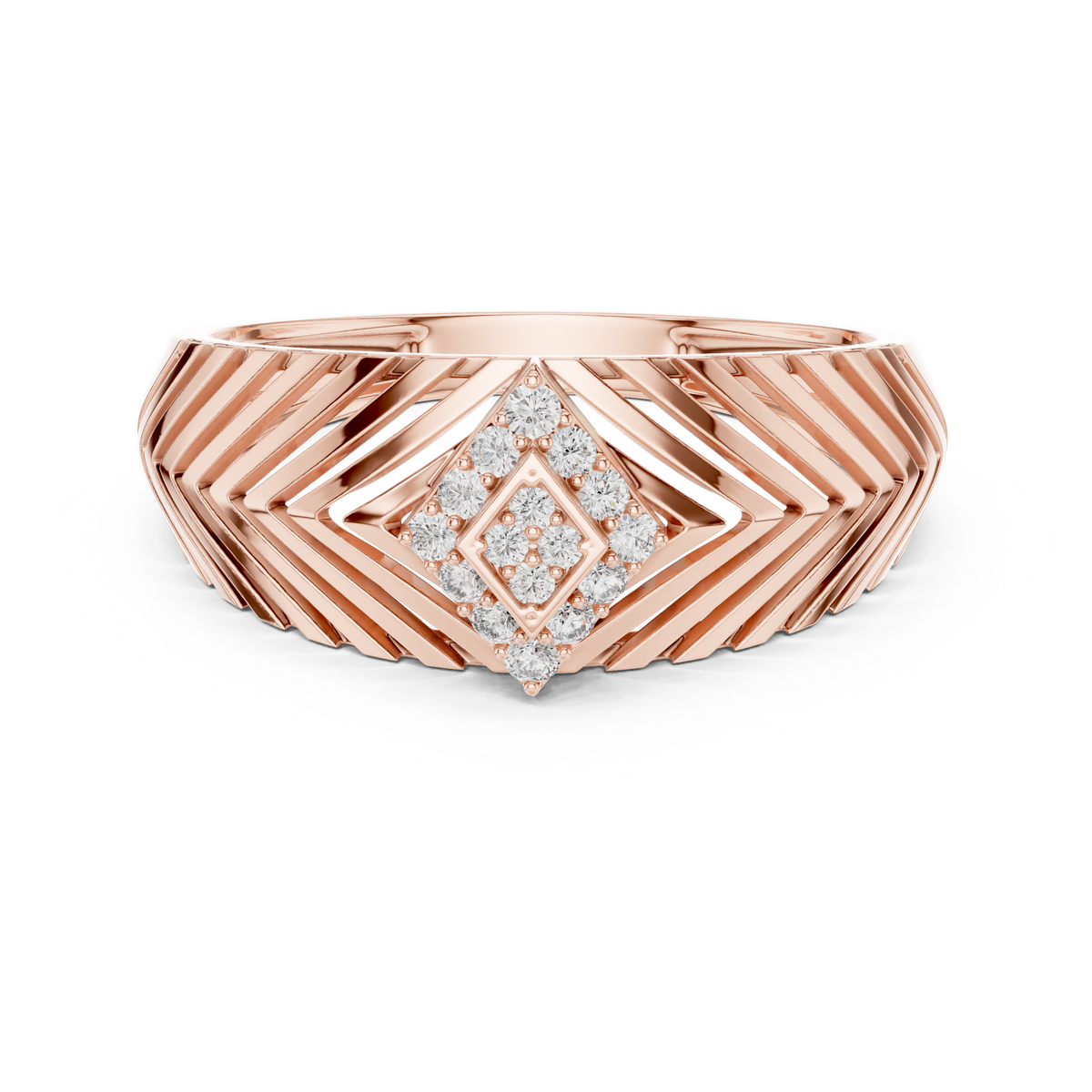 Round Lab Grown Diamond Pavé Chevron Statement Ring - View 2