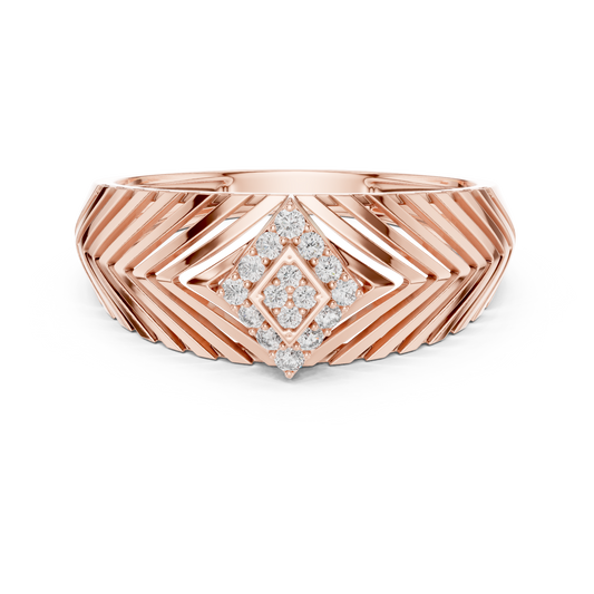 Round Moissanite Diamond Pavé Chevron Statement Ring - View 2