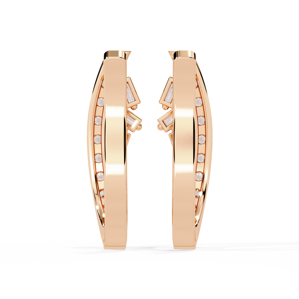 Sparkling Lab Grown Diamond Studs Baguette and Round Diamond Curved Hoop Earrings - View 8