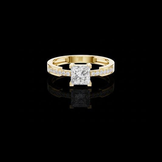Princess Cut Lab Diamond Channel Set Solitaire Engagement Ring