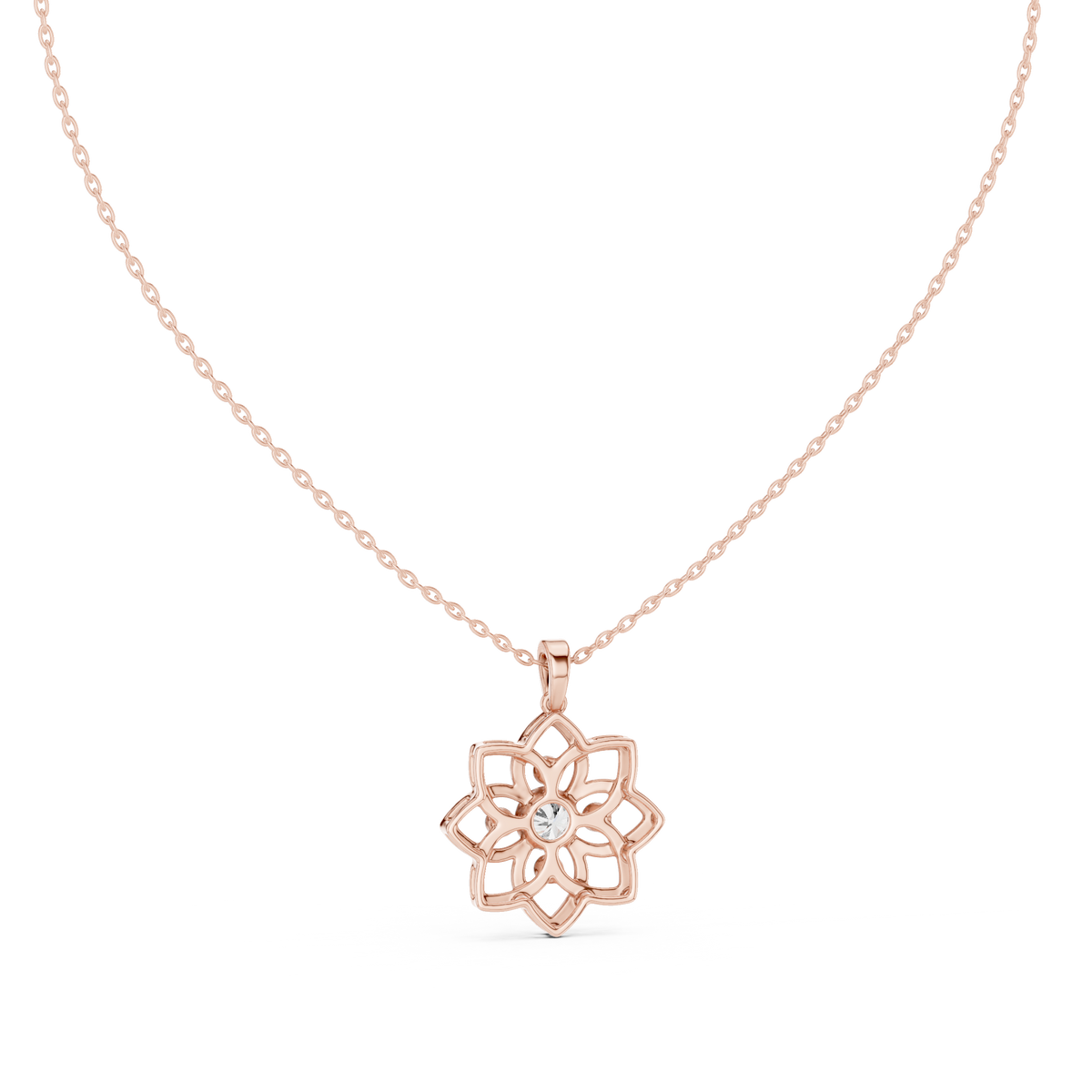 Lotus Motif Flower Pattern Charm Pendant with Round Moissanite Diamond - View 8