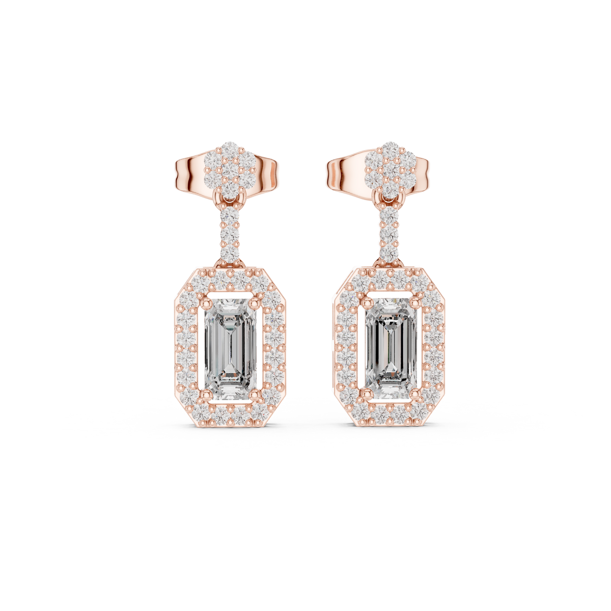 Scalloped Floating Halo Round Lab Grown Diamond Stud Earring - View 2