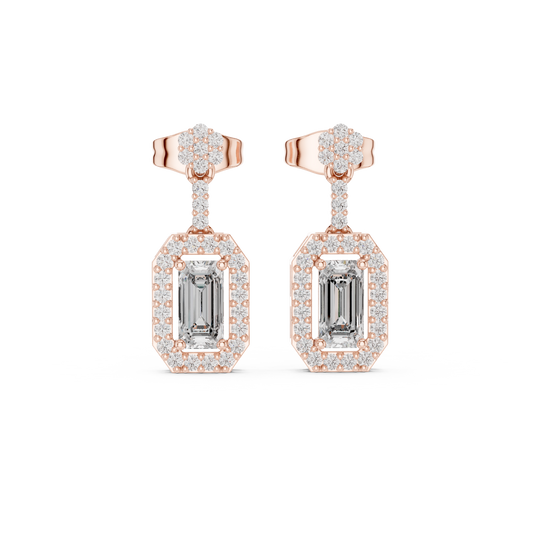 Scalloped Floating Halo Round Lab Grown Diamond Stud Earring - View 2