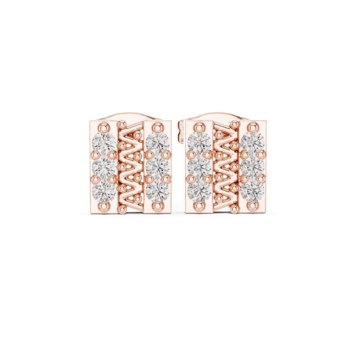 Sculpted Openwork Core Channel Style Grid Setting Round Lab Diamond Earrings - View 2