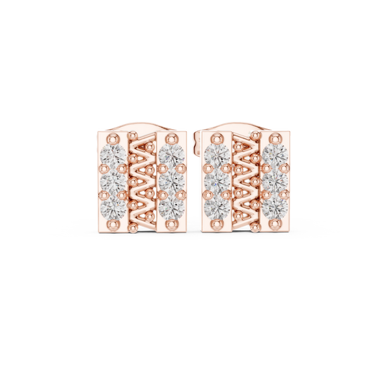 Sculpted Openwork Core Channel Style Grid Setting Round Moissanite Diamond Earrings - View 2