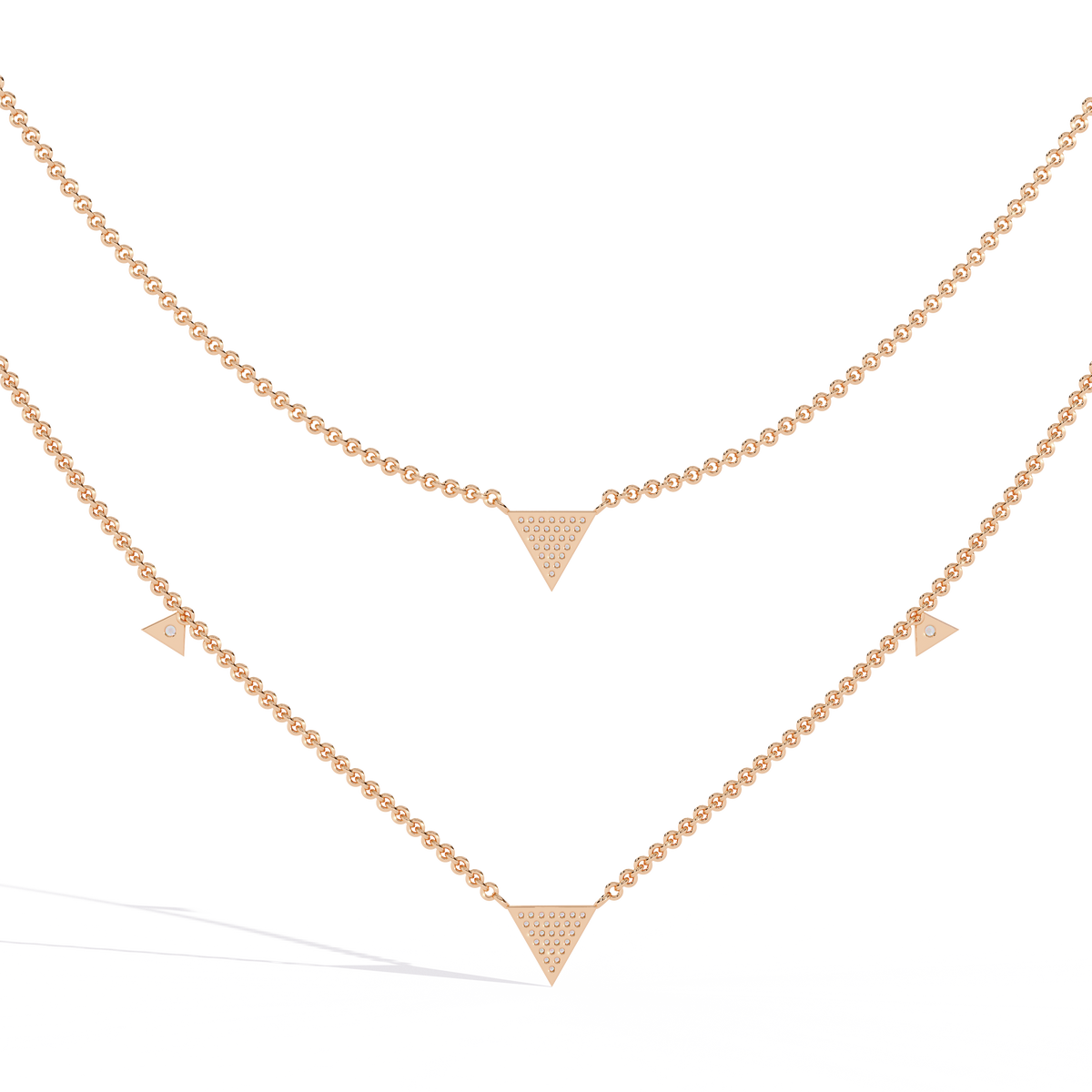 Two Layered Triangle Moissanite Diamond Pave Necklace - View 4