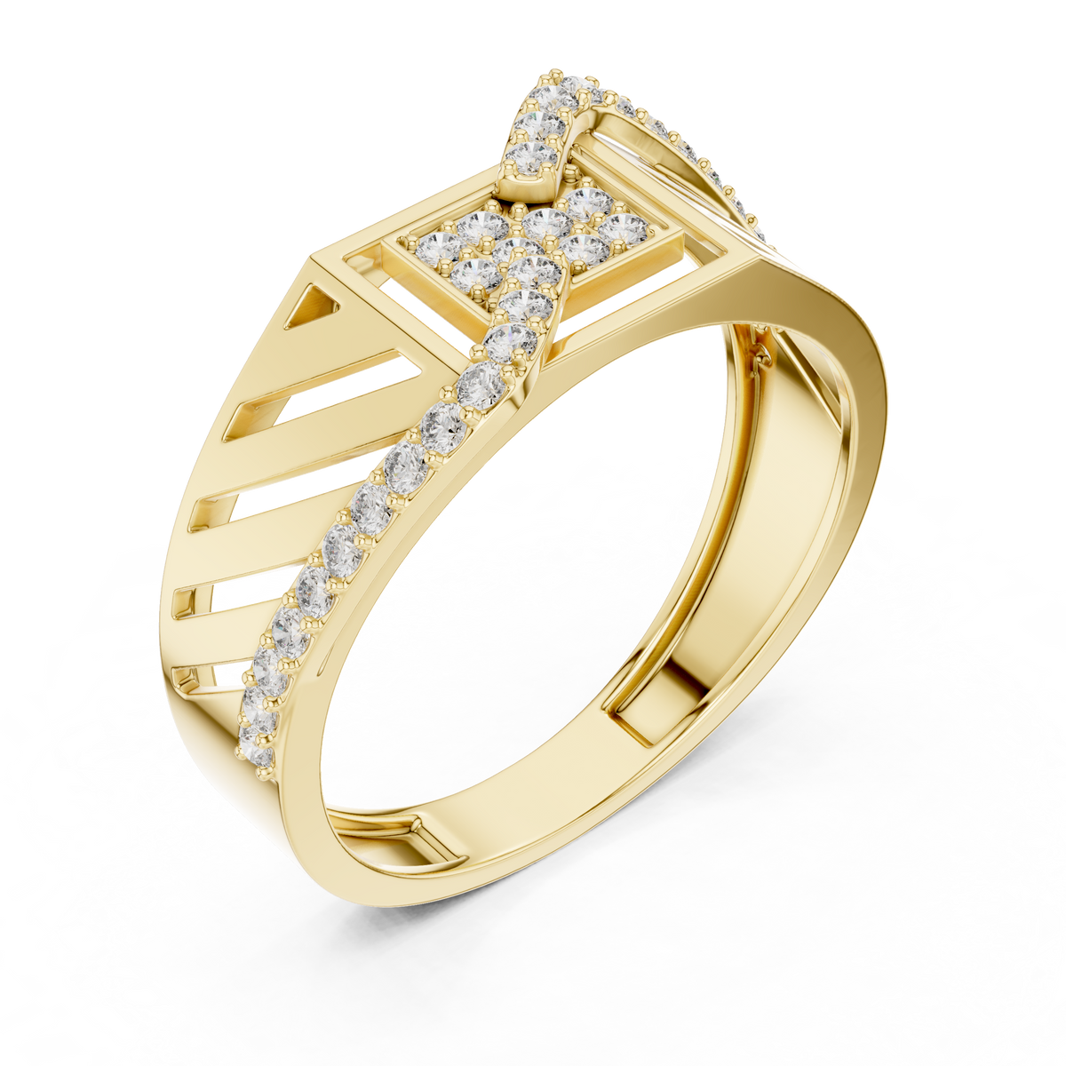 Round Cut Moissanite Diamond Men's Geometric Asymmetric Diagonal Pave Wedding Ring - View 4