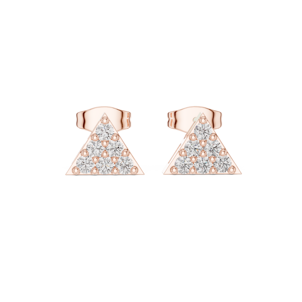 Geometric Triangle Round Cut Lab Diamond Stud Earrings with Pave Set - View 2