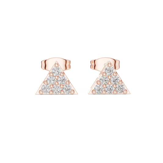 Geometric Triangle Round Cut Lab Diamond Stud Earrings with Pave Set - View 2