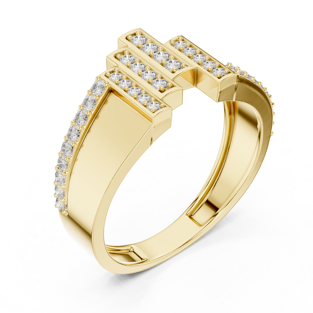 Round Cut Lab Grown Diamond Men's Architectural Equalizer Pave Statement Ring - View 4