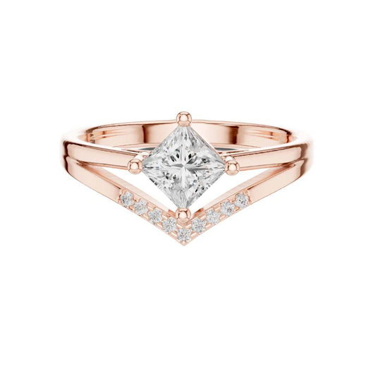 Princess Cut Moissanite Diamond Chevron Engagement Ring - View 2