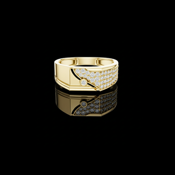 Round Cut Lab Grown Diamond Men's Asymmetric Curved Pave Gold Signet Ring