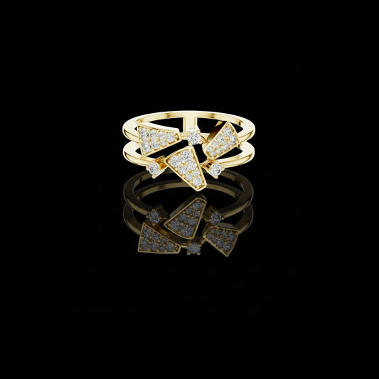 Unique Design Geometric Round Lab Diamond Open Double Shank Ring