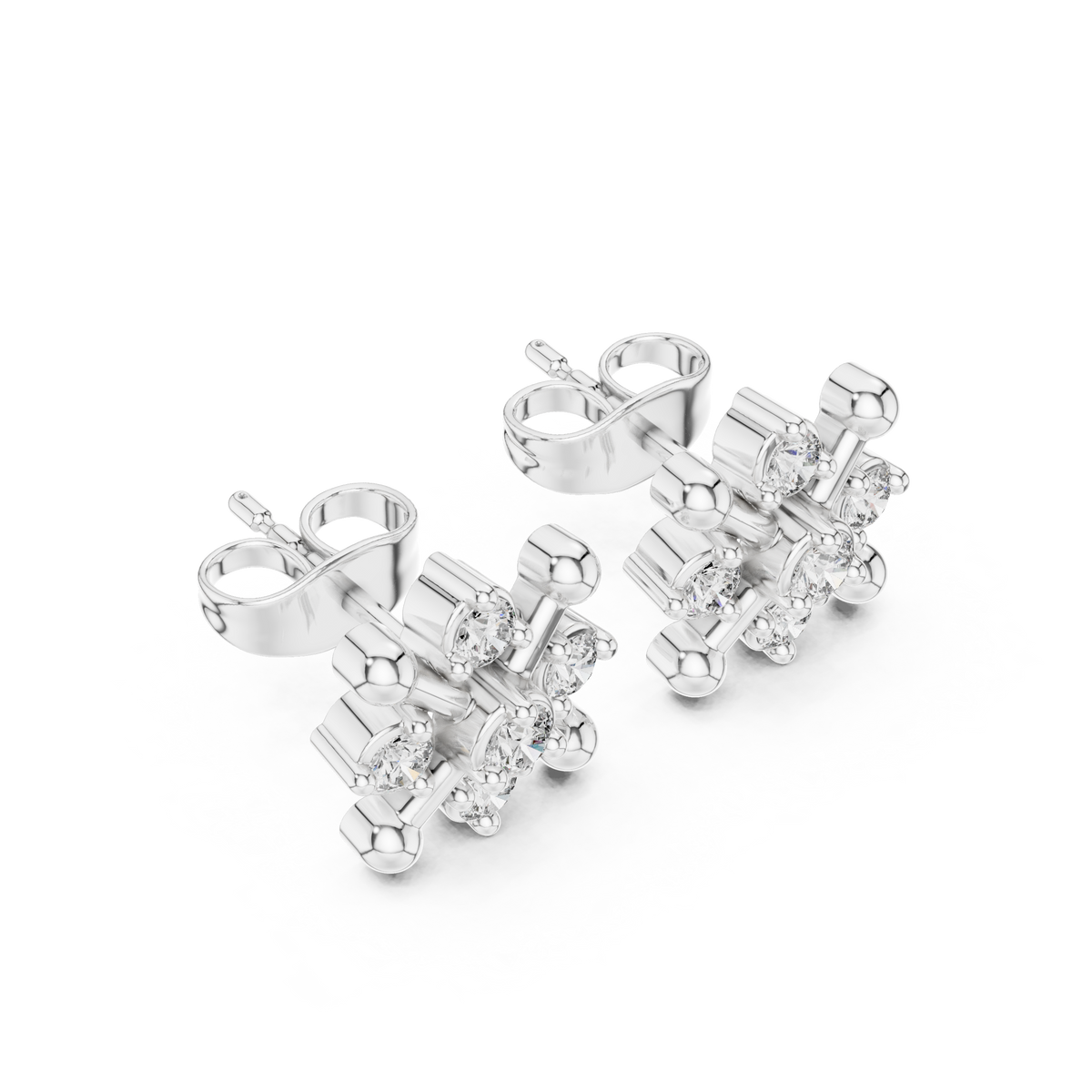 Orbital Nova Round Moissanite Diamond Cluster Stud Earrings with Starburst Geometry - View 6