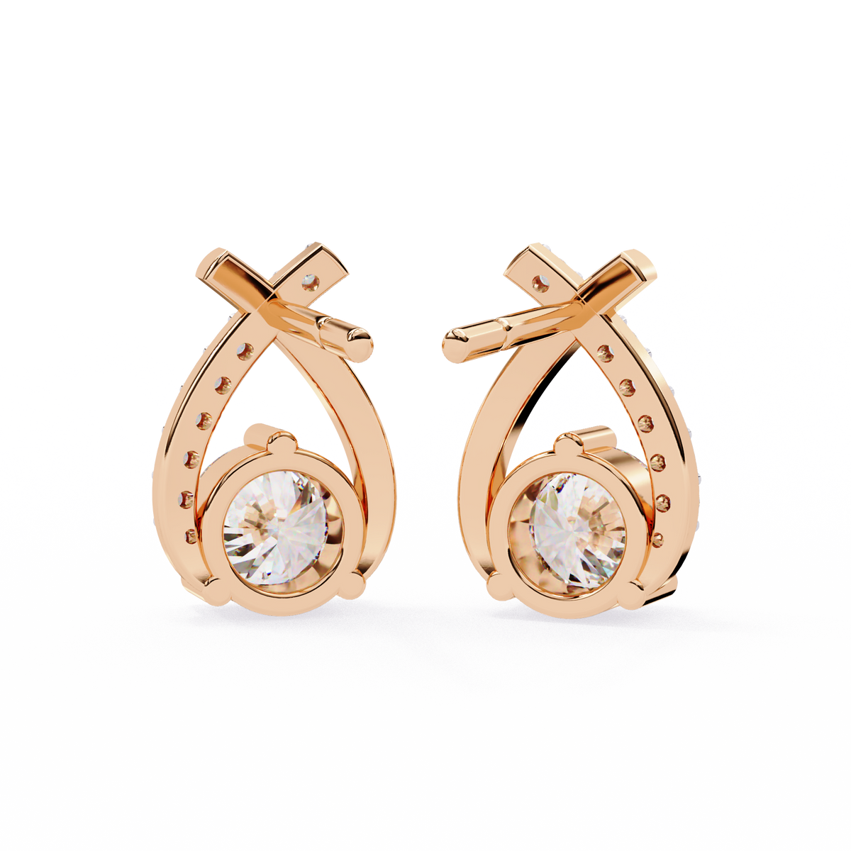 Teardrop Inspired Round Lab Diamond Earrings with Pave Accents - View 5