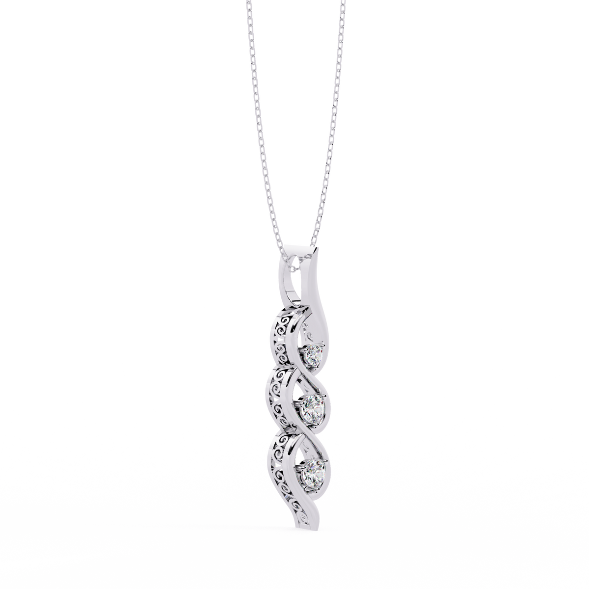 Three Stone Twist Moissanite Diamond Pendant Necklace - View 10