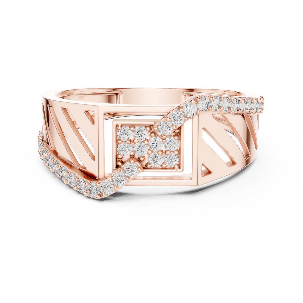 Round Cut Lab Grown Diamond Men's Geometric Asymmetric Diagonal Pave Wedding Ring - View 2