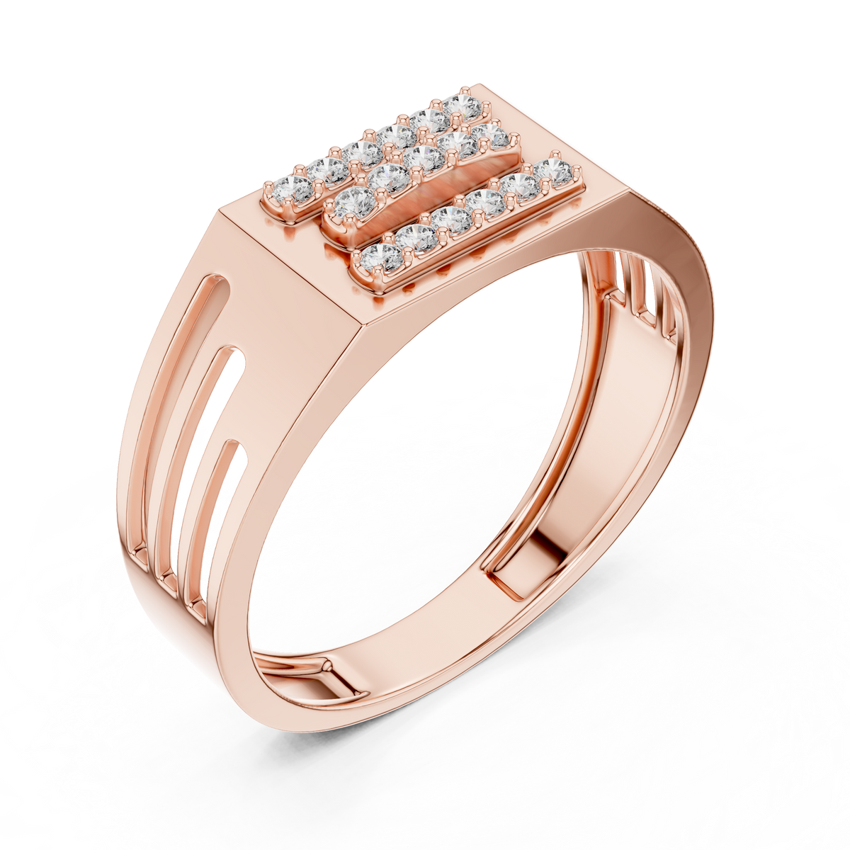 Round Cut Moissanite Diamond Men's Architectural Side Cutout Statement Band - View 5