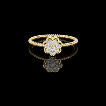 Round Moissanite Diamond Floral Cluster Ring with Milgrain Band