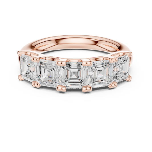 Asscher Cut Moissanite Diamond Half Eternity Wedding Band - View 2