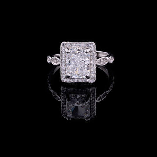 Radiant Cut Halo Ring with Marquise Leaf Lab Diamond Band