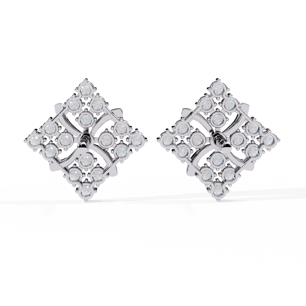 Exquisite Cluster Stud Lab Grown Earrings with Brilliant Diamond Floral Sparkle and Elegant Curved Detailing - View 9