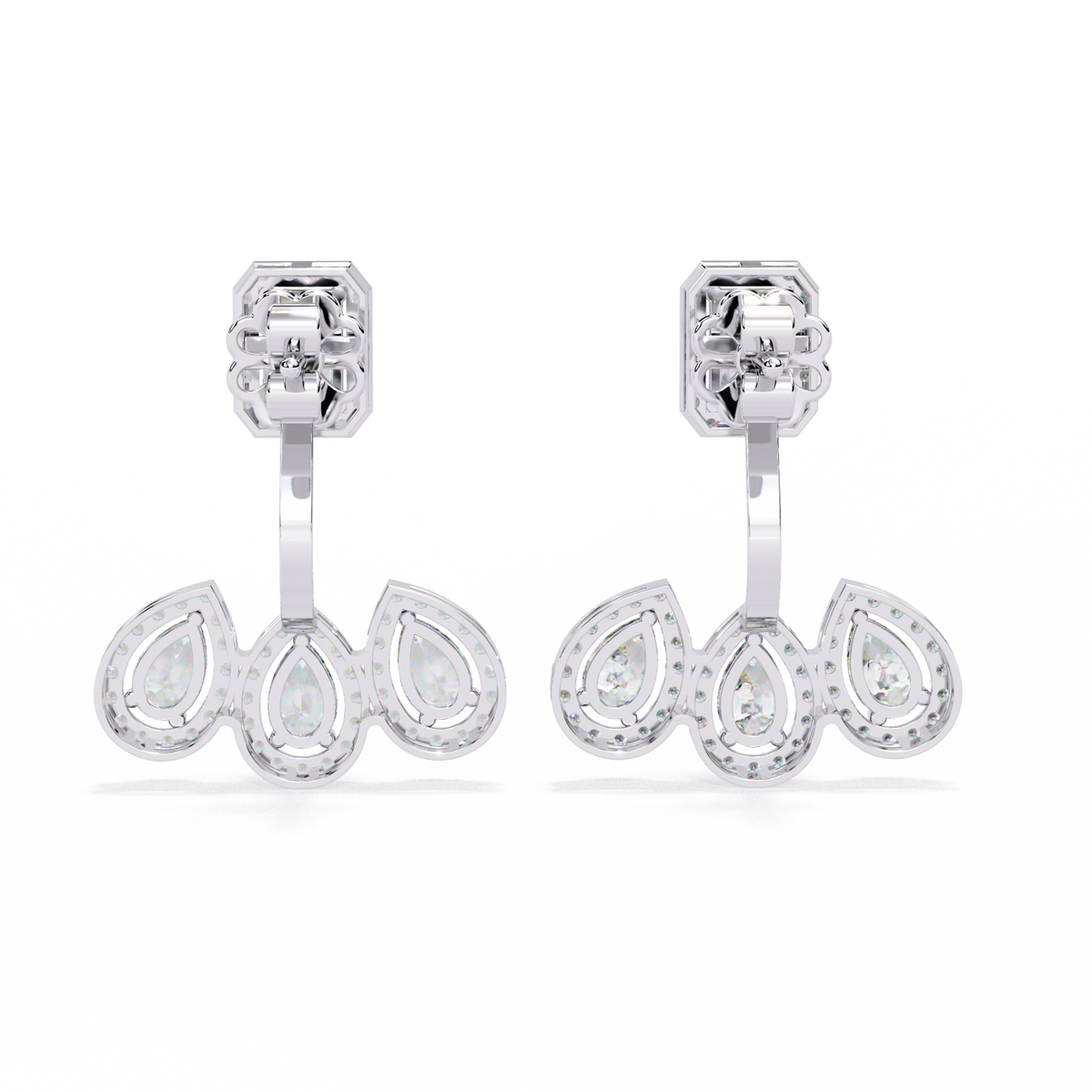 Emerald and Pear Cut Lab Diamond Halo Drop Earrings in Gold And Silver For Mother's Special - View 7